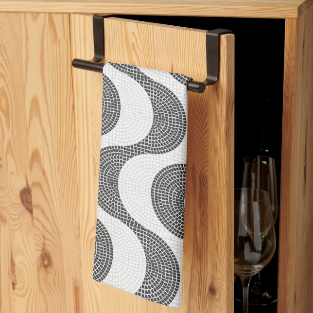 Portuguese cobblestone black and white waves  tea towel (Thirds Fold)