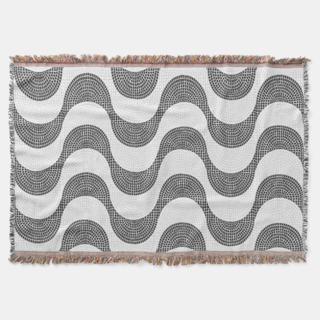 Portuguese cobblestone black and white waves  throw blanket (Front)