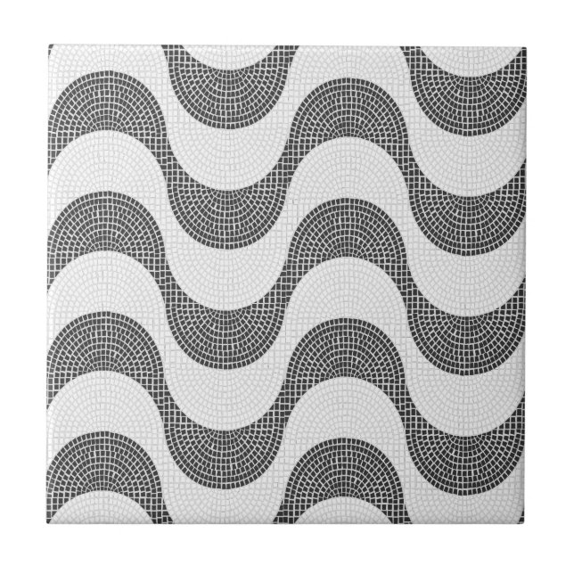Portuguese cobblestone black and white waves  tile (Front)