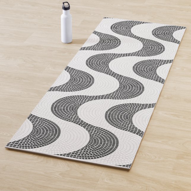 Portuguese cobblestone black and white waves  yoga mat (In Situ)