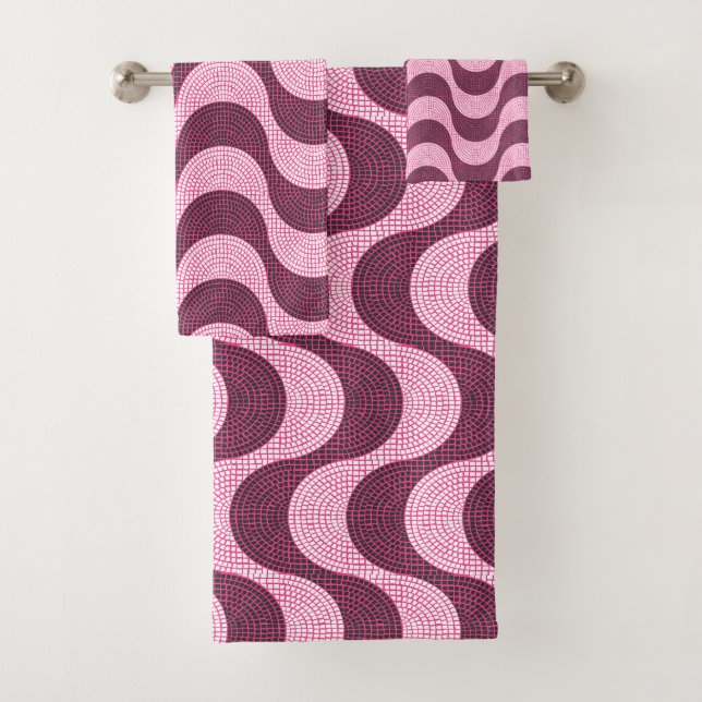 Portuguese cobblestone waves in modern pink bath towel set (Insitu)