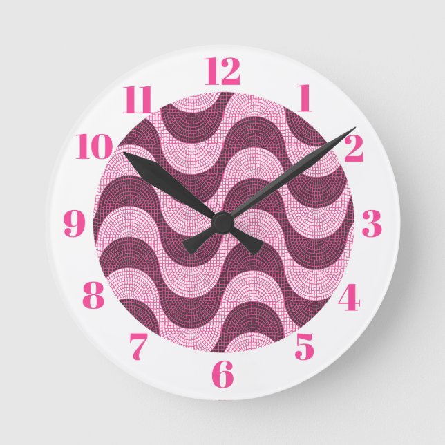 Portuguese cobblestone waves in modern pink round clock (Front)