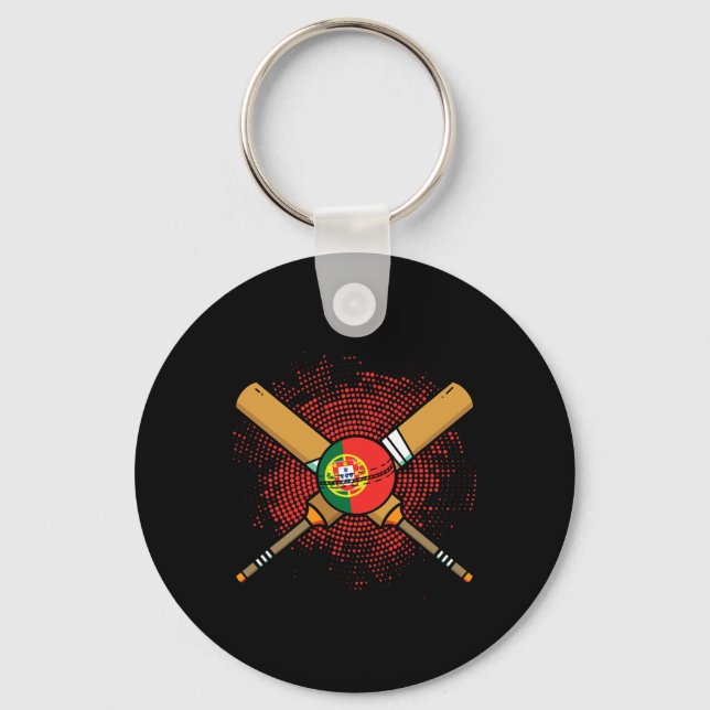 Portuguese Cricket Racket And Ll Flag Of Portugal  Key Ring (Front)