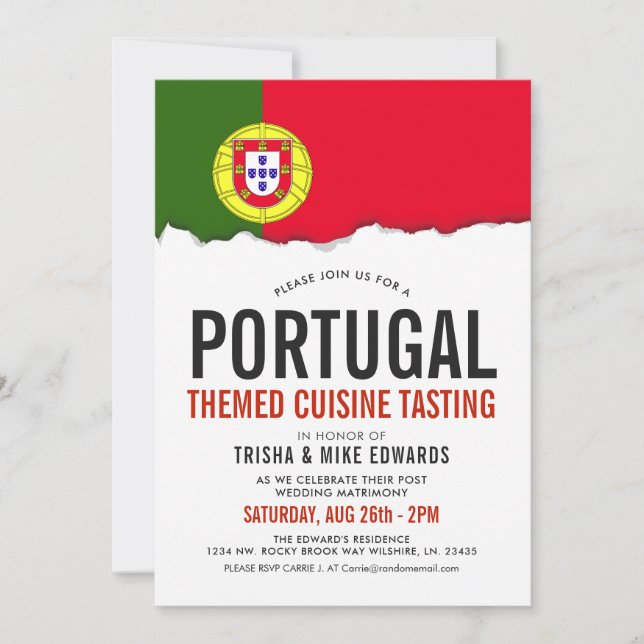 Portuguese Cuisine | Party Flag White Invite (Front)
