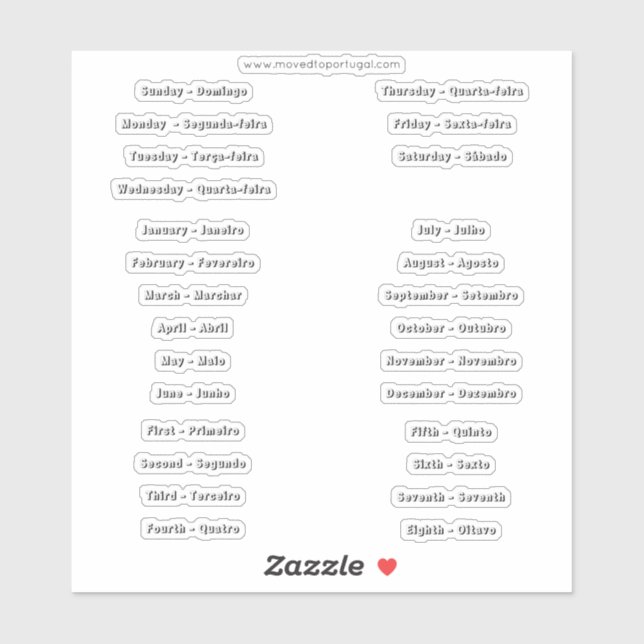 Portuguese English Custom-Cut Vinyl Stickers (Sheet)