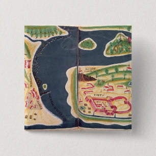 Portuguese exploration map of Mombassa 15 Cm Square Badge