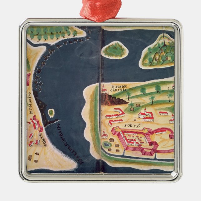 Portuguese exploration map of Mombassa Metal Tree Decoration (Front)