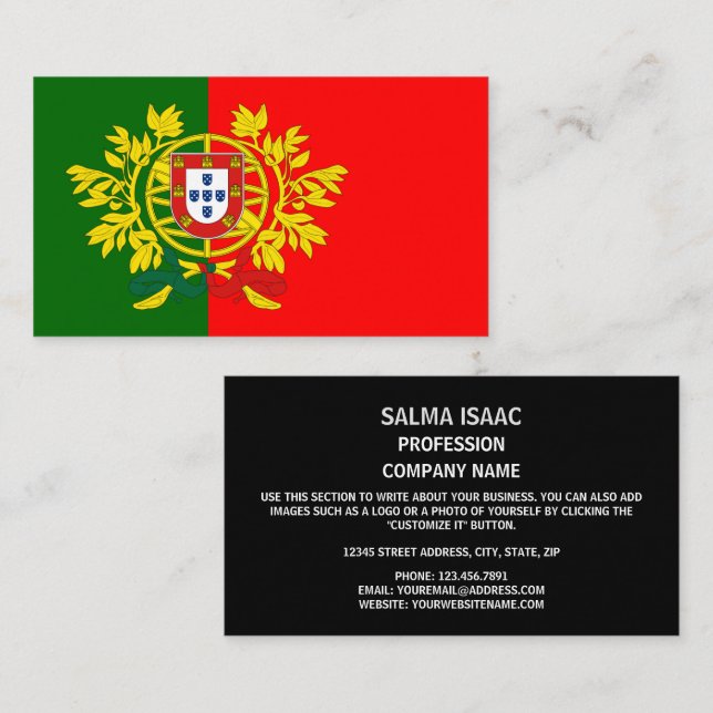 Portuguese Flag & Coat of Arms, Flag of Portugal Business Card (Front/Back)