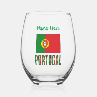 Portuguese Flag Green Personalized Stemless Wine Glass