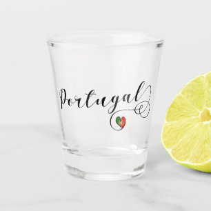 Portuguese Flag Heart, Portugal Script Design Shot Glass