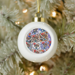 Portuguese folk art ceramic ball christmas ornament