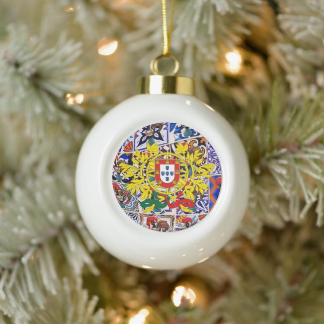 Portuguese folk art ceramic ball christmas ornament (Tree)