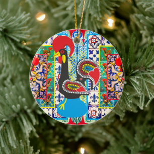 Portuguese folk art ceramic tree decoration