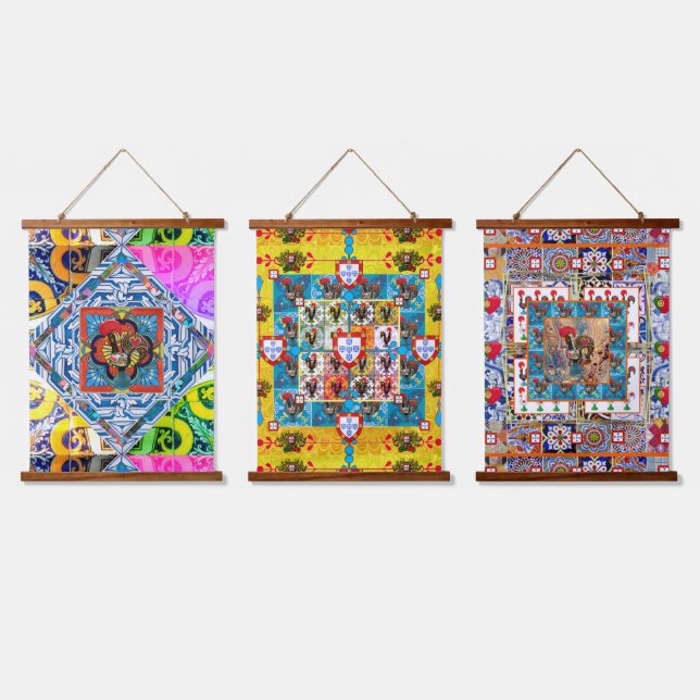 Portuguese folk art design hanging tapestry (Triple)