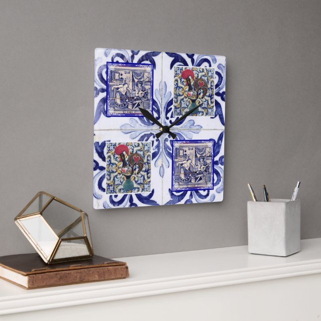 Portuguese folk art design square wall clock (Office)