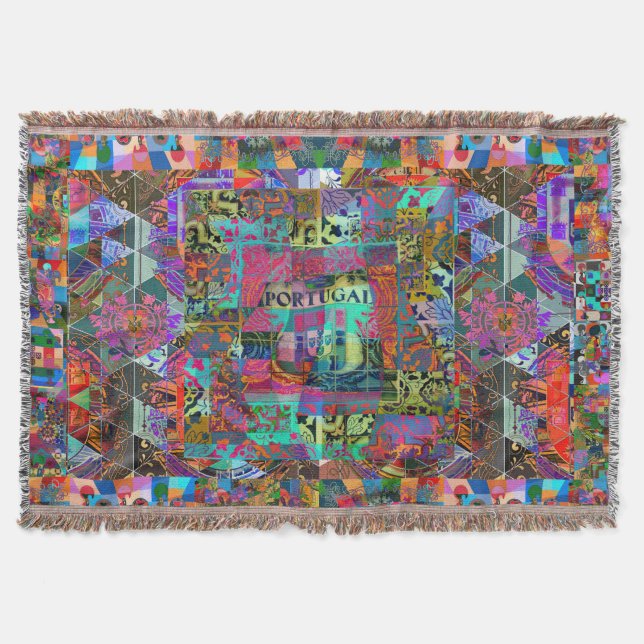 Portuguese folk art design throw blanket (Front)