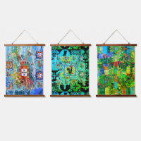 Portuguese folk art Wood Topped Wall Tapestry