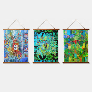 Portuguese folk art Wood Topped Wall Tapestry