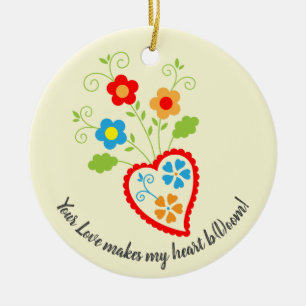 Portuguese folk blooming heart  ceramic tree decoration
