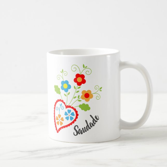 Portuguese folk heart with saudade word coffee mug (Right)