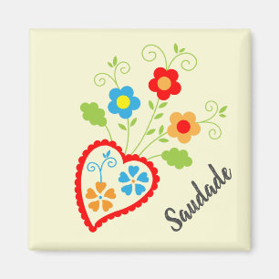 Portuguese folk heart with saudade word magnet