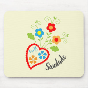 Portuguese folk heart with saudade word mouse mat