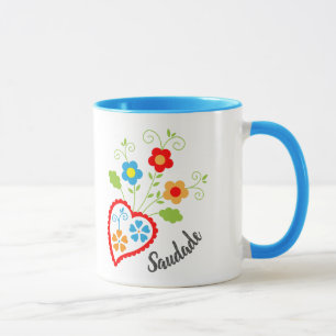 Portuguese folk heart with saudade word mug