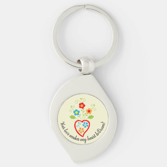 Portuguese folk romantic heart  in bloom key ring (Front)