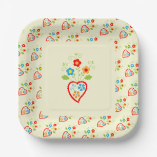 Portuguese folk romantic heart paper plate