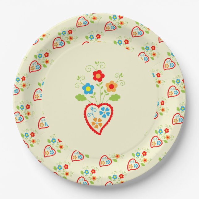 Portuguese folk romantic heart paper plate (Front)
