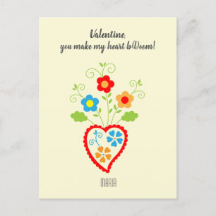Portuguese folk romantic heart Valentine's Holiday Postcard