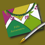 Portuguese Happy Birthday  Postcard<br><div class="desc">Portuguese Happy Birthday party in the bold pinks, greens, and golds reminiscent of Rio de Janeiro. Spoken in Brazil and Portugal, Mozambique and Goa, Portuguese is one of the most beautiful and lyrical languages ever created. WindyDesign specialises in creating eye-catching cards in World Languages, adding more cards in more languages...</div>