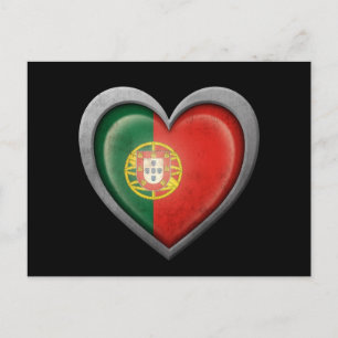 Portuguese Heart Flag with Metal Effect Postcard