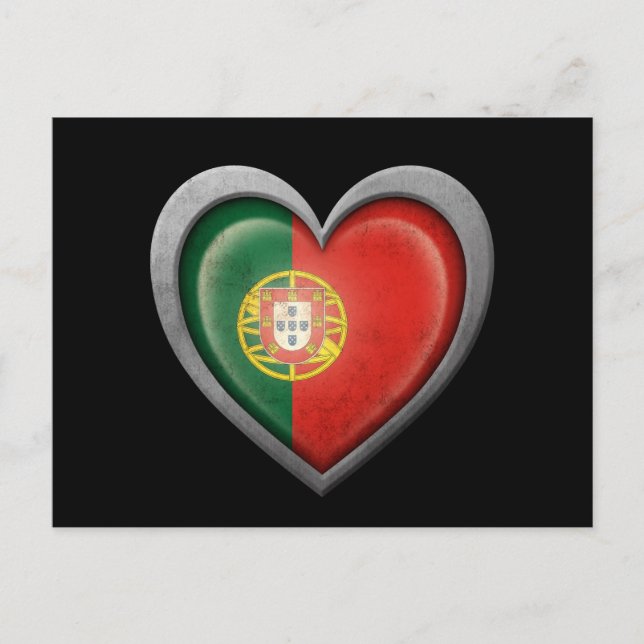 Portuguese Heart Flag with Metal Effect Postcard (Front)