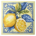 Portuguese Lemons and Blue Tile<br><div class="desc">Portuguese style lemons and blue tile. Very sunshiny and bright. The lemons seem to burst out of the tile.</div>
