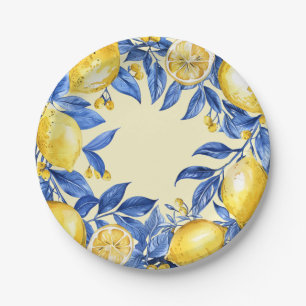 Portuguese Lemons on Blue Paper Plate
