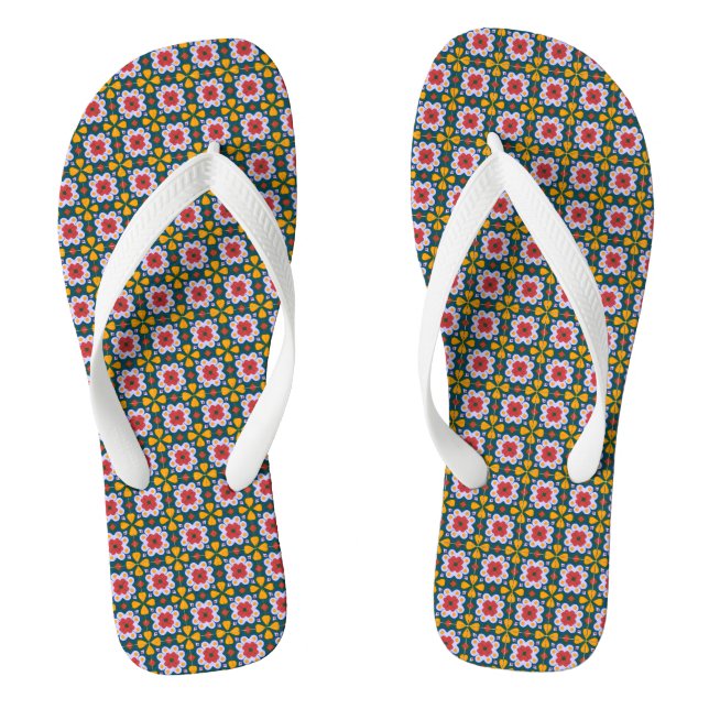 Portuguese Lisbon house tiles or azulejos Flip Flops (Footbed)