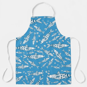Portuguese Lisbon Sardines Pattern Azulejos Blue Apron