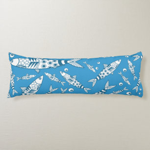 Portuguese Lisbon Sardines Pattern Azulejos Blue Body Cushion