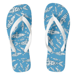 Portuguese Lisbon Sardines Pattern Azulejos Blue Flip Flops