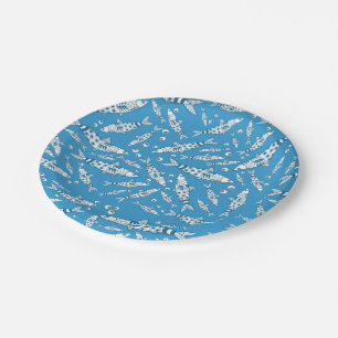 Portuguese Lisbon Sardines Pattern Azulejos Blue Paper Plate