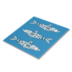 Portuguese Lisbon Sardines Pattern Azulejos Blue Tile