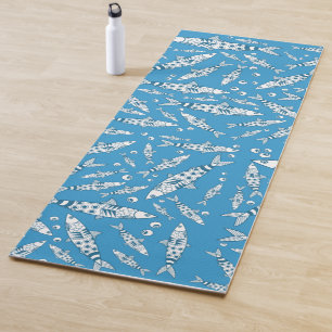 Portuguese Lisbon Sardines Pattern Azulejos Blue Yoga Mat