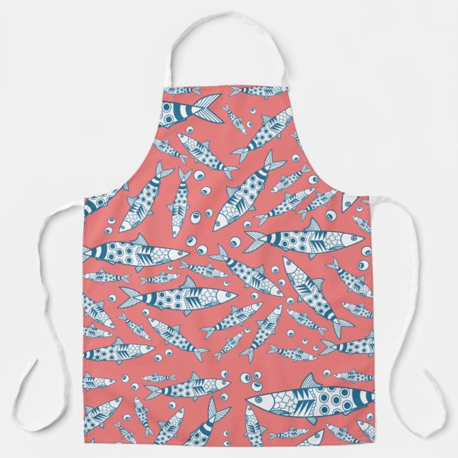 Portuguese Lisbon Sardines Pattern Azulejos Pink Apron (Front)