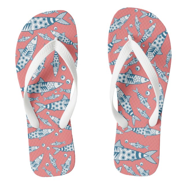Portuguese Lisbon Sardines Pattern Azulejos Pink F Flip Flops (Footbed)