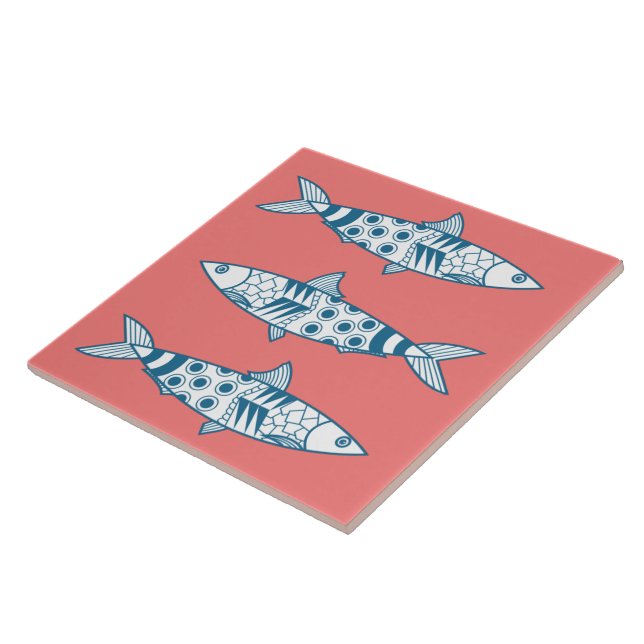 Portuguese Lisbon Sardines Pattern Azulejos Pink Tile (Side)