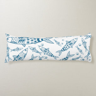 Portuguese Lisbon Sardines Pattern Azulejos White  Body Cushion