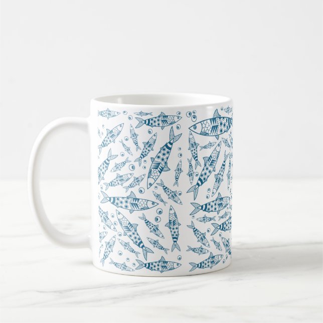 Portuguese Lisbon Sardines Pattern Azulejos White Coffee Mug (Left)