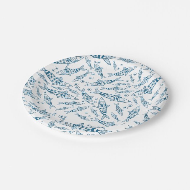 Portuguese Lisbon Sardines Pattern Azulejos White Paper Plate (Angled)