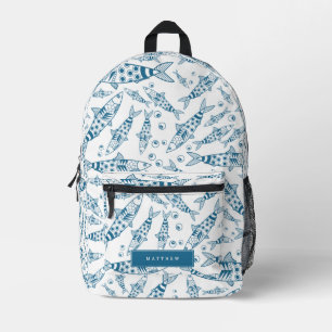 Portuguese Lisbon Sardines Pattern Azulejos White Printed Backpack